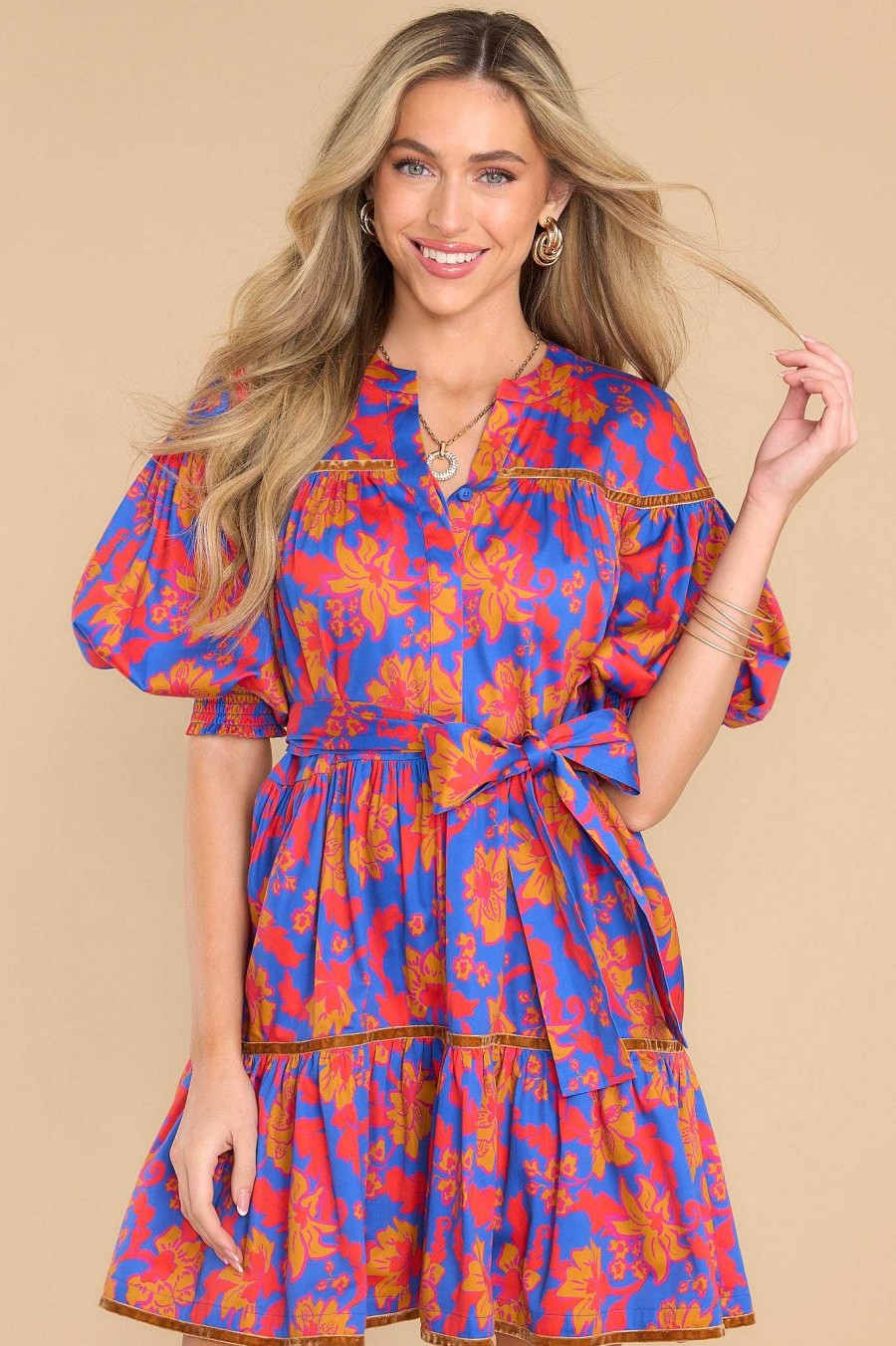Clothing Alden Adair Mini Dresses | Charlotte Dress Cobalt Tea Garden