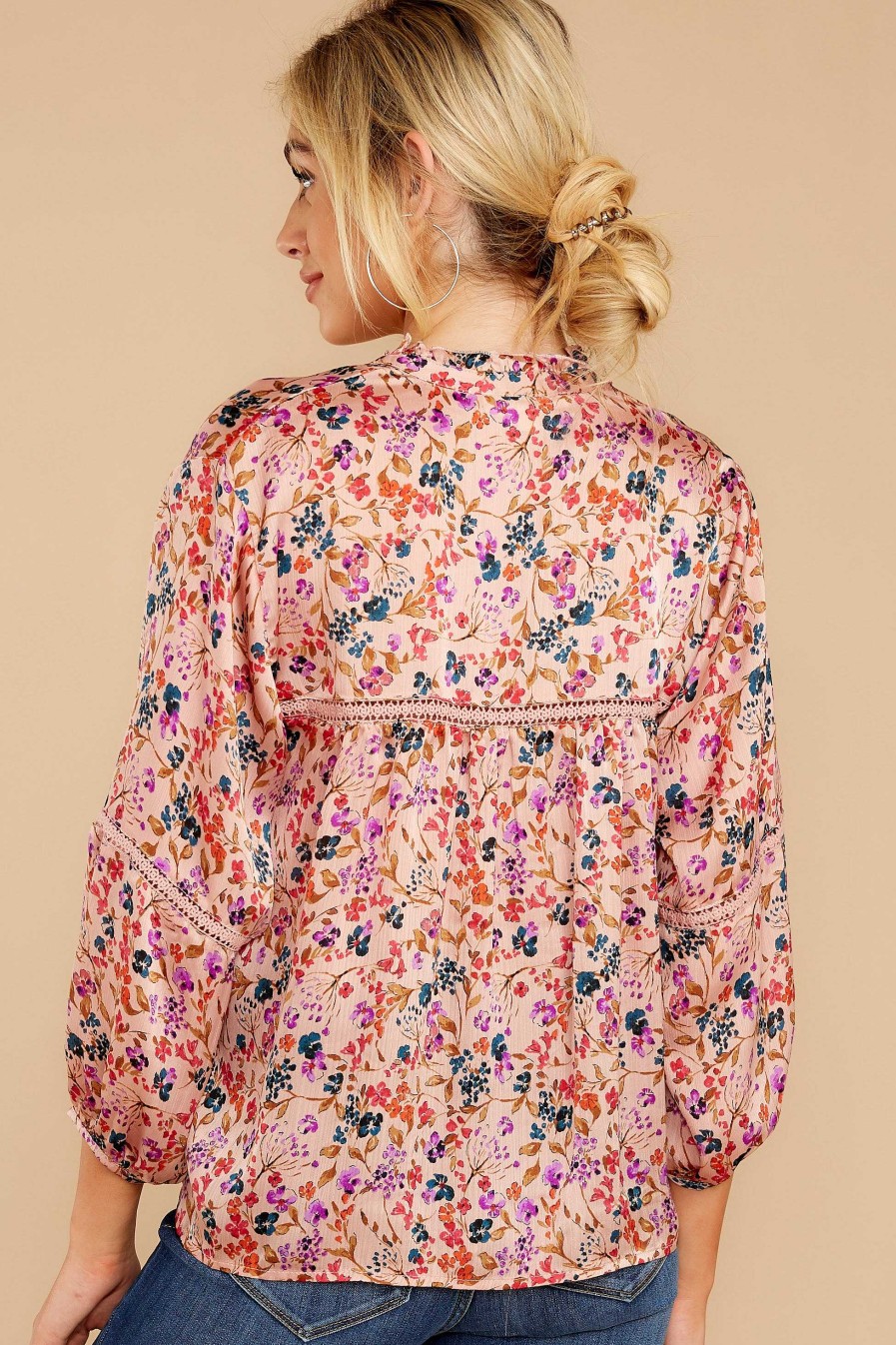 Clothing Lovestitch Blouses & Shirts | Prairie Flowers Floral Print Top Light Pink