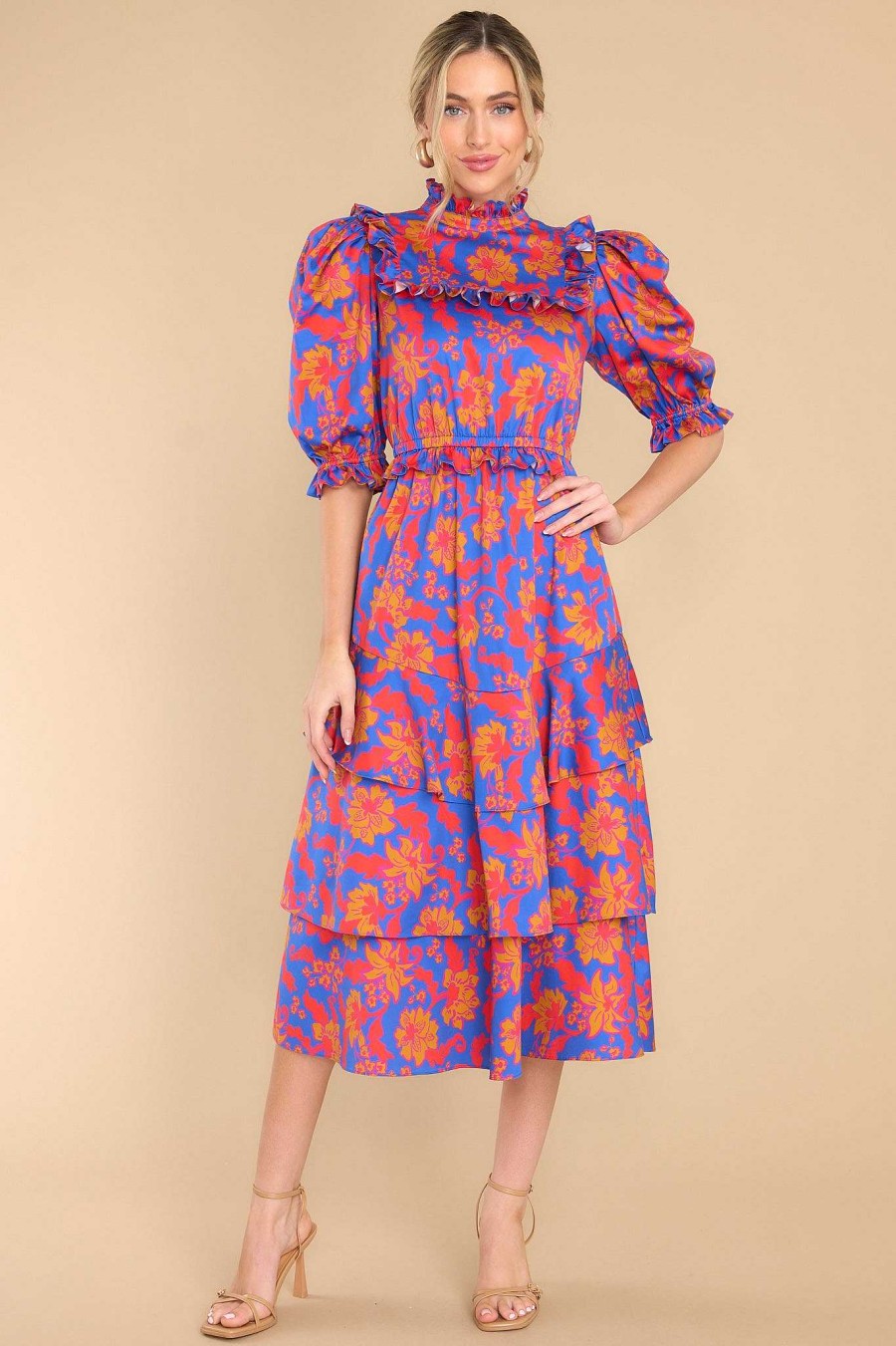 Clothing Alden Adair Midi Dresses | Sawyer Dress Cobalt Tea Garden