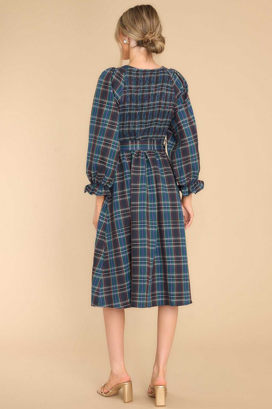 Clothing Red Dress Midi Dresses | All Spruced Up Multi Plaid Midi Dress Black