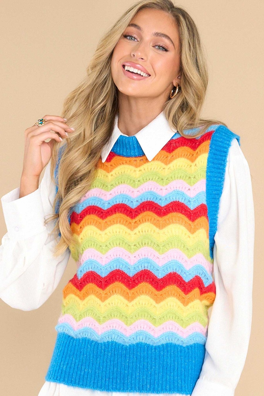 Clothing Red Dress Vests | Go Public Rainbow Striped Vest Blue