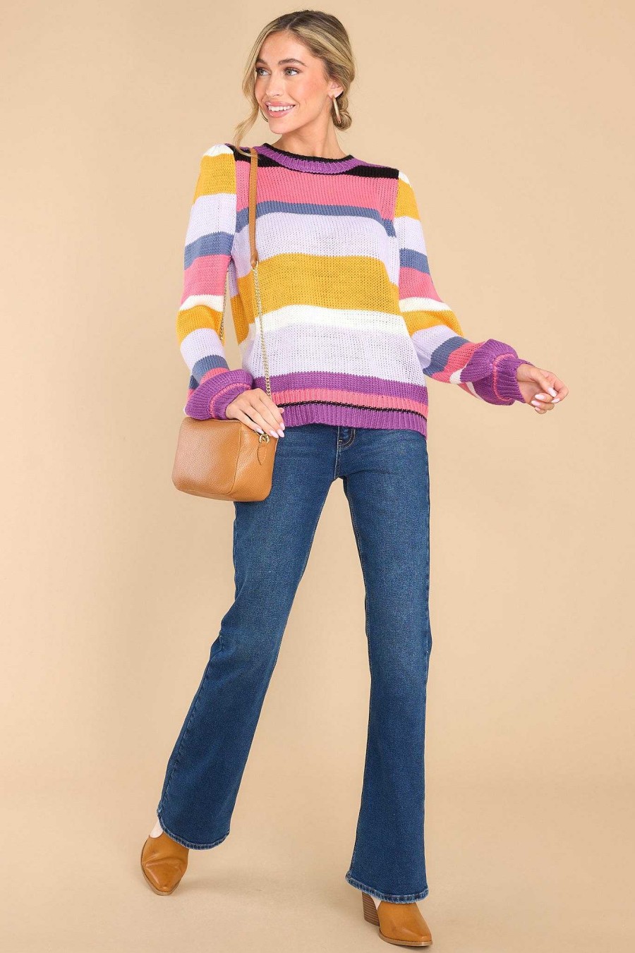 Clothing Red Dress Casual Tops | Feel The Ways Multi Stripe Sweater Lavender
