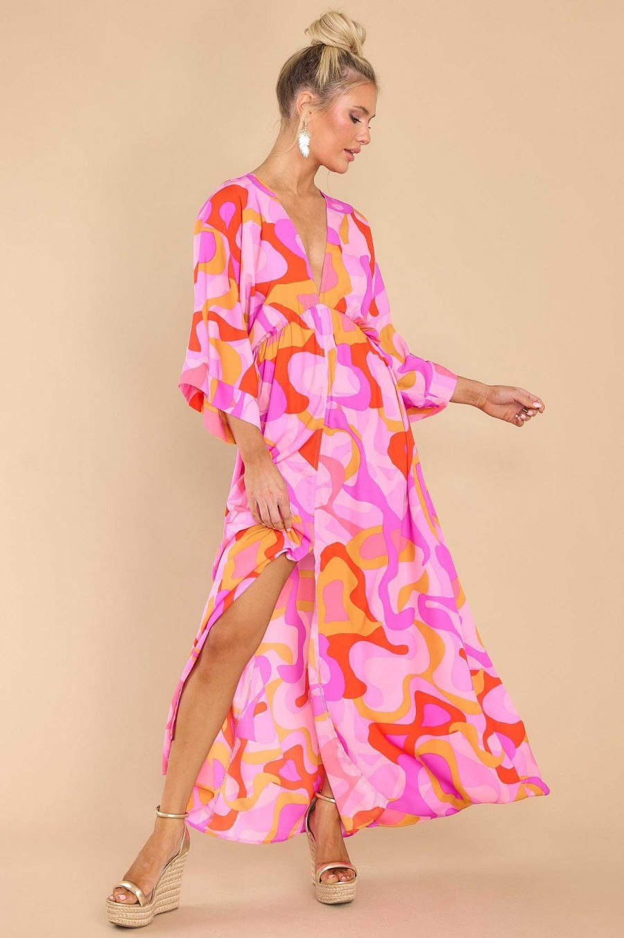 Clothing Red Dress Maxi Dresses | Must Be Love Print Maxi Dress Pink