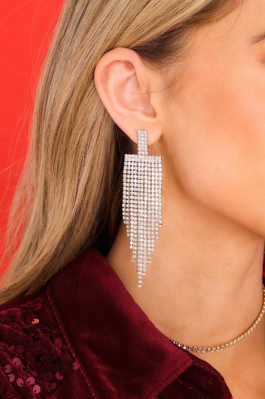 Jewelry Red Dress | Your Only Chance Clear Earrings Gold
