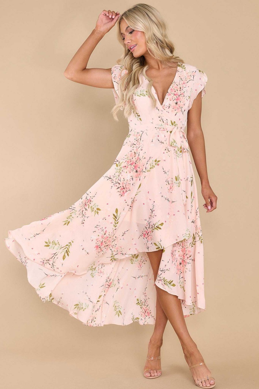 Clothing Red Dress Midi Dresses | Marvelous Charm Floral Print Maxi Dress Blush