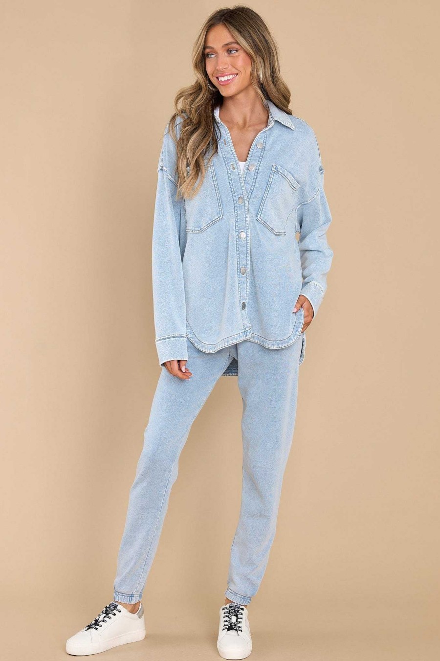 Clothing Z Supply Two Piece Sets | Slim Knit Denim Jogger Washed Indigo