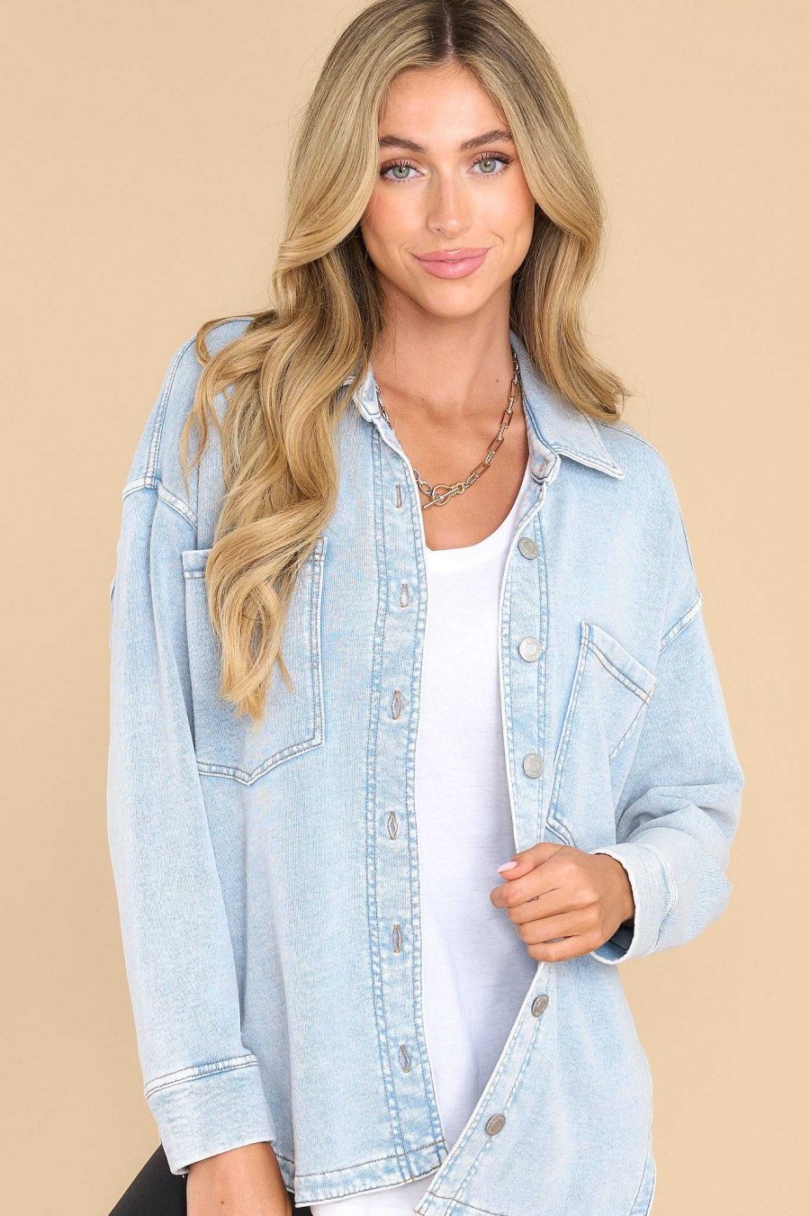 Clothing Z Supply Casual Tops | All Day Knit Denim Jacket Washed Indigo