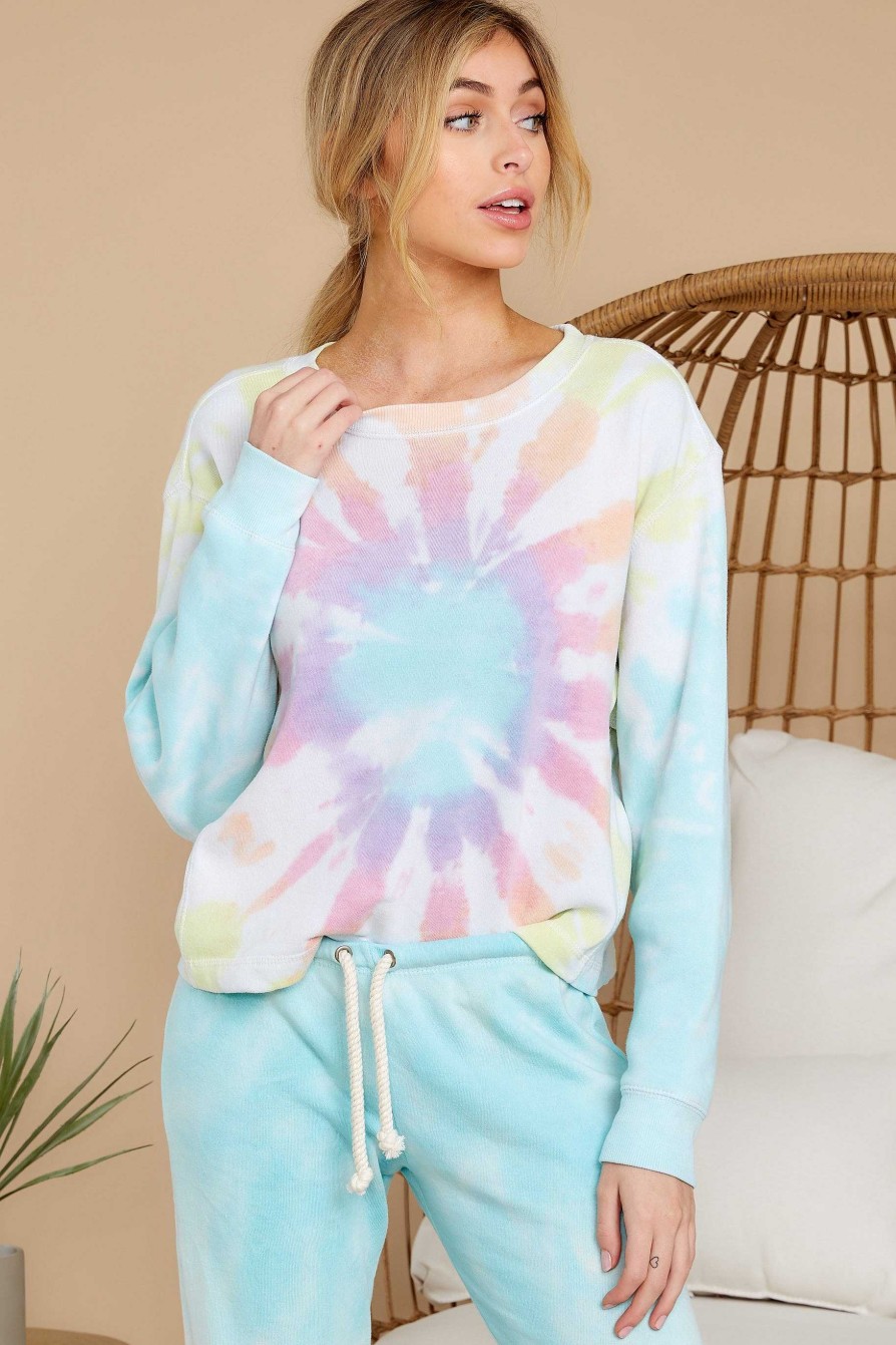 Clothing Red Dress Sweatshirts & Hoodies | Surprise Me Turquoise Multi Tie Dye Crop Sweatshirt Turquoisemulti Tiedye