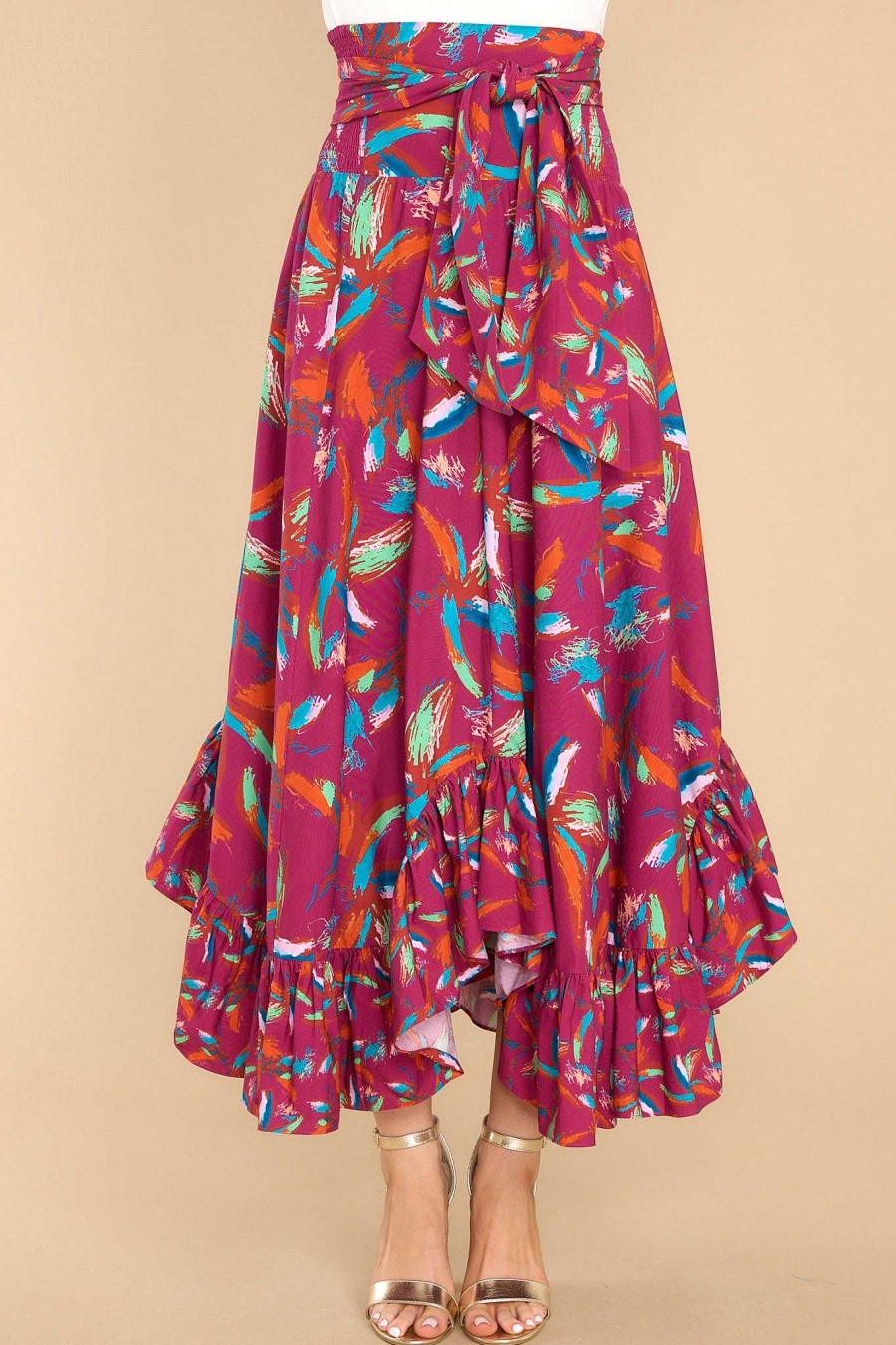 Clothing Alivia Midi Dresses | The Dalia Skirt Dress Scribble Burst Berry