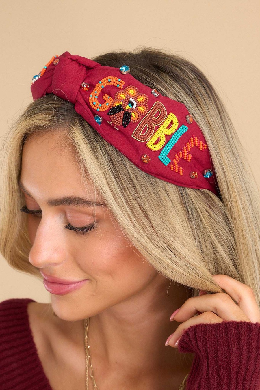 Accessories Red Dress Hair Accessories | Thankful Turkey Headband Burgundy