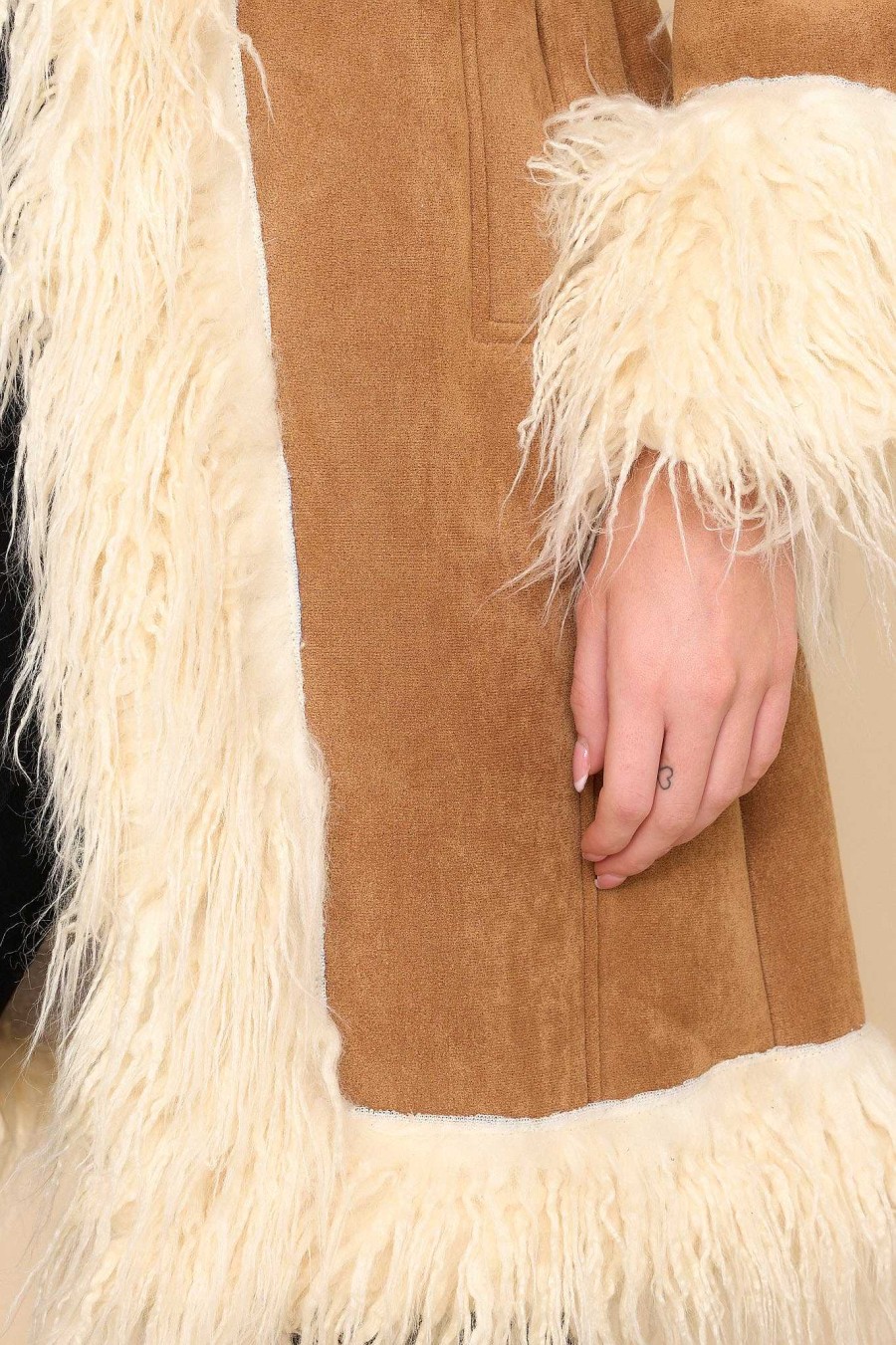 Clothing Blank NYC Coats | Fame Story Faux Fur Afghan Coat Tan