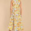Clothing Red Dress Midi Dresses | Groovy Girl Yellow Floral Midi Dress Ivory Yellow Orange
