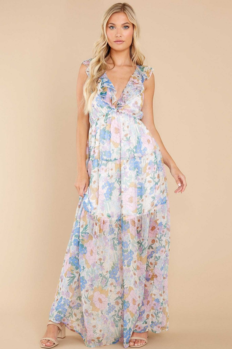 Clothing Red Dress Maxi Dresses | A Million Reasons Floral Print Maxi Dress White