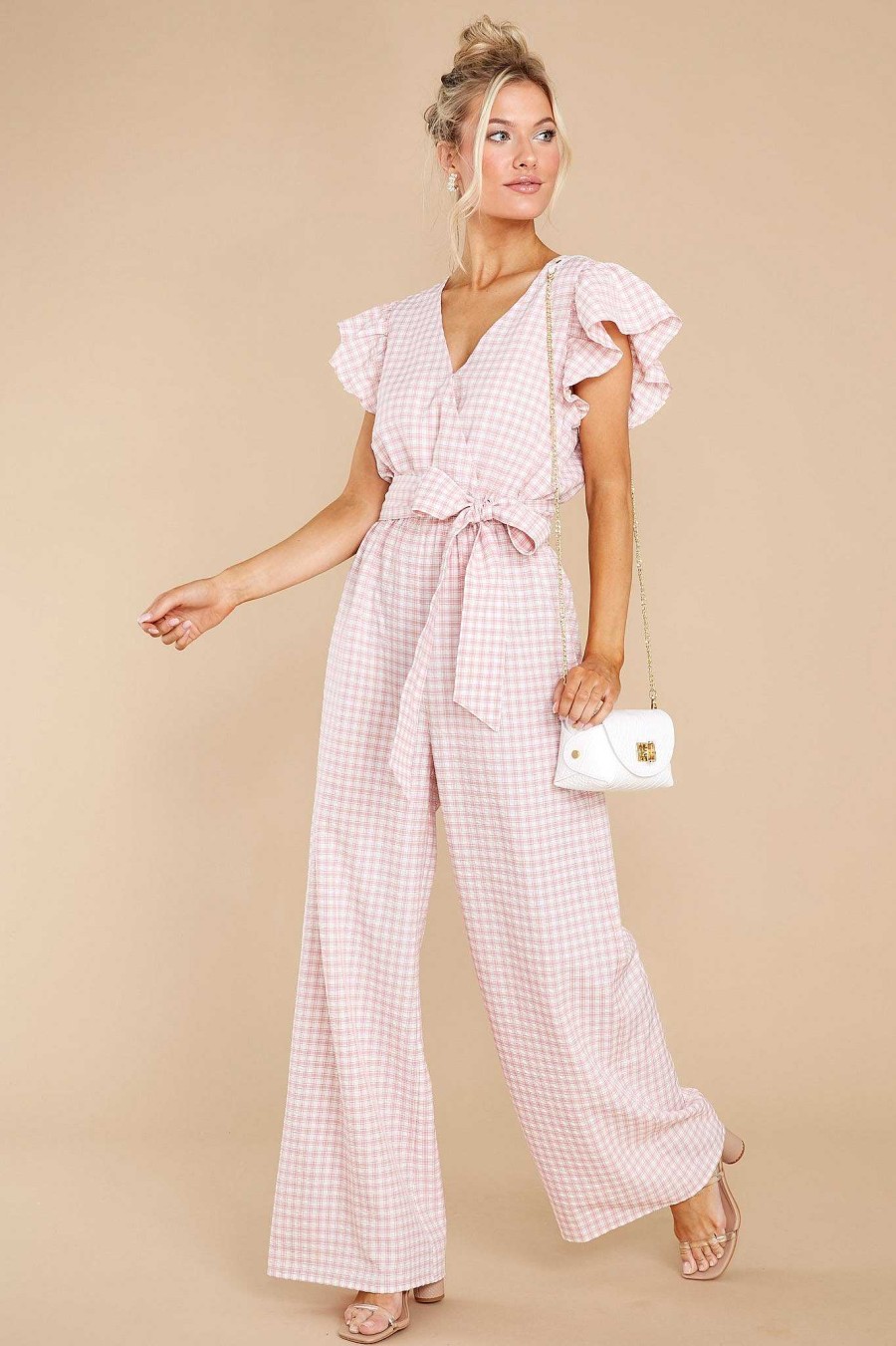 Clothing Aura Jumpsuits | Living In Your Mind Gingham Jumpsuit Pink