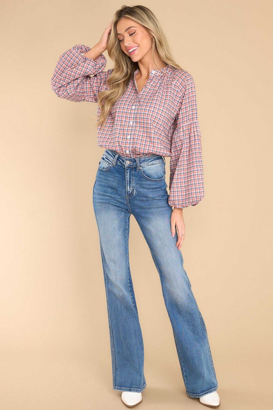 Clothing Olivia James The Label Blouses & Shirts | Emory Fireside Check Top Rust