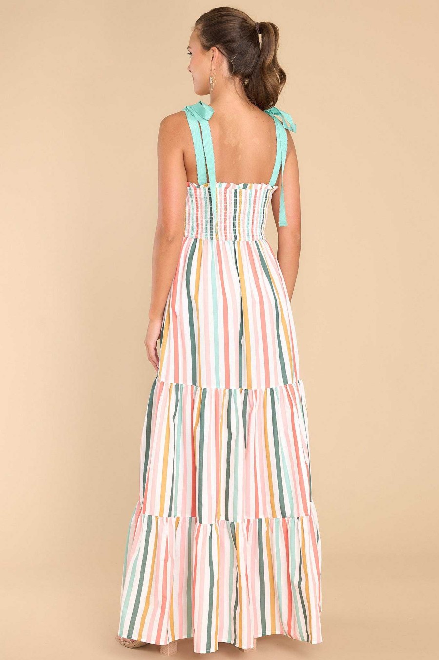 Clothing Aura Maxi Dresses | Wishing For You Multi Stripe Maxi Dress Desert Sage