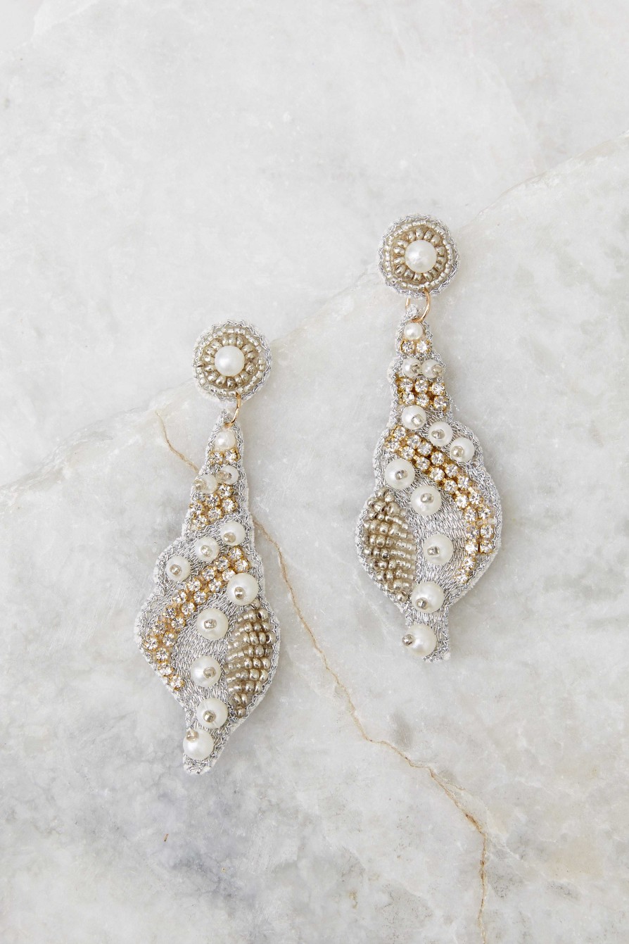 Jewelry Red Dress | Sound Of Waves Shell Beaded Earrings Silver