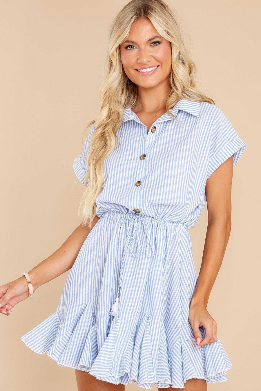 Clothing Red Dress Mini Dresses | Always A Lesson Stripe Dress Blue