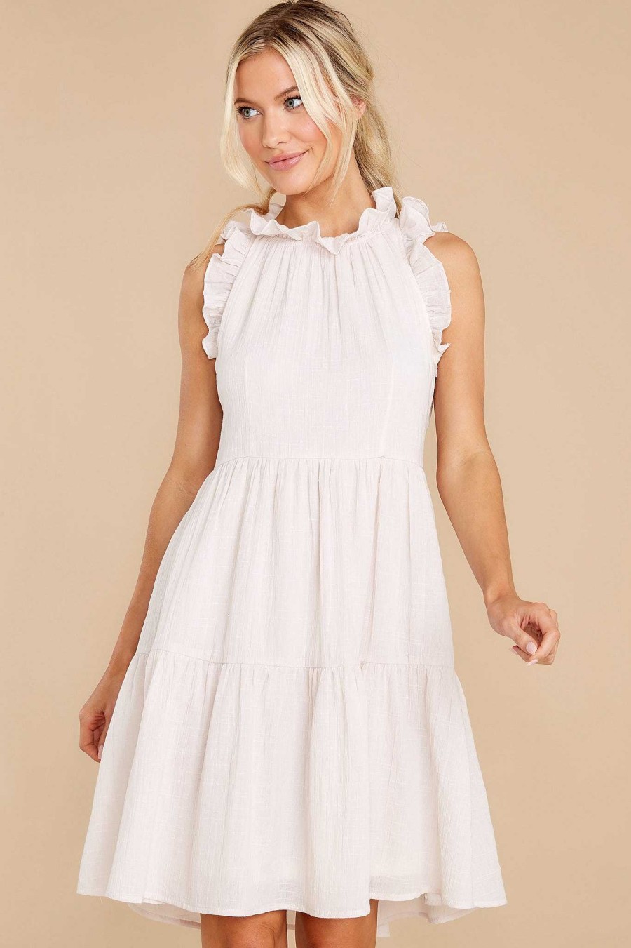 Clothing Aura Mini Dresses | Classic Gal Natural Dress Beige