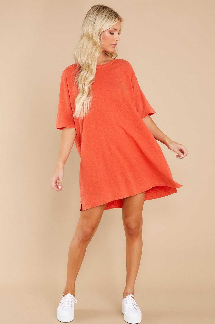 Clothing Z Supply Mini Dresses | Delta Slub T-Shirt Dress Chili