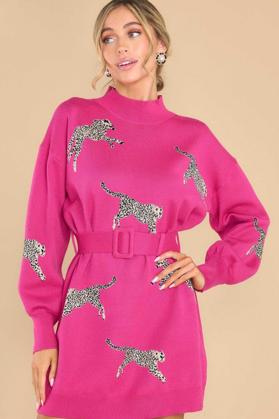 Clothing Red Dress Mini Dresses | Oh So Bold Sweater Dress Hot Pink