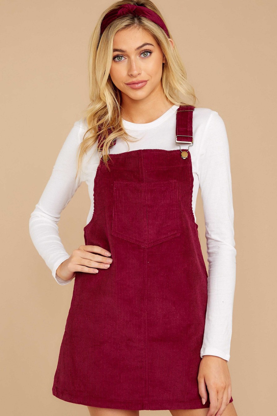 Clothing Audrey 3+1 Mini Dresses | Collegiate Cutie Corduroy Jumper Wine