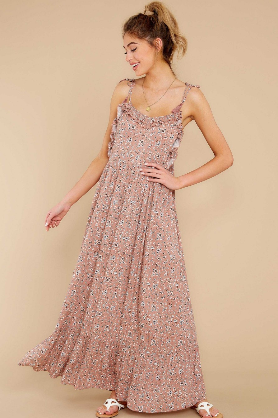 Clothing Red Dress Maxi Dresses | Let'S Travel Floral Print Maxi Dress Mauve Pink