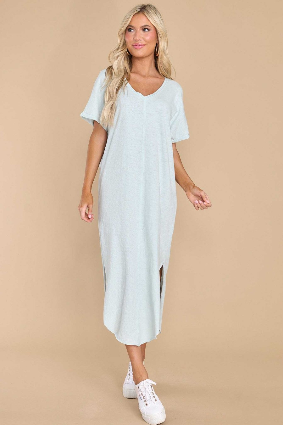 Clothing Z Supply Midi Dresses | Leia Light Turquoise Slub Midi Dress Light Blue