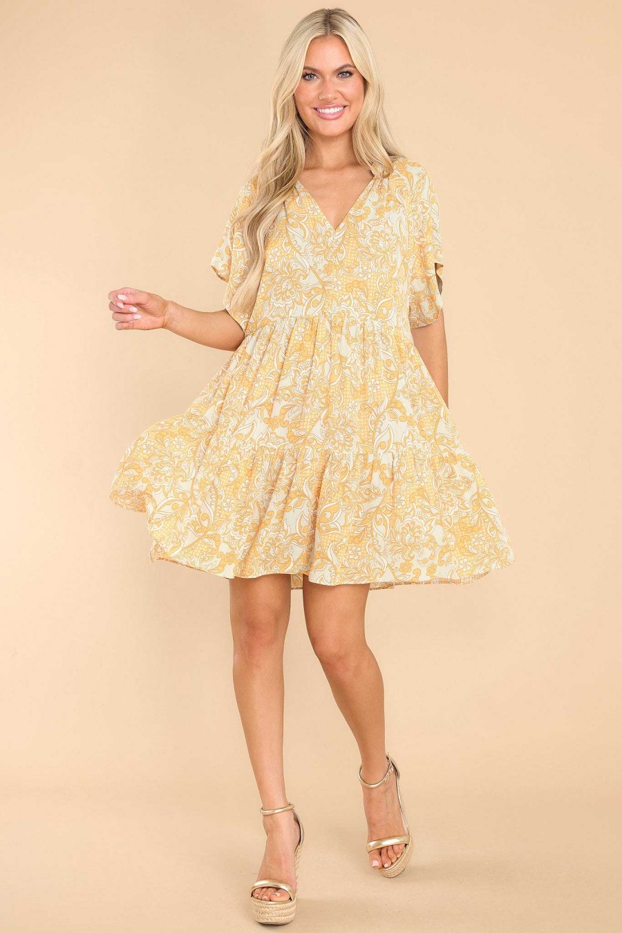 Clothing Red Dress Mini Dresses | Dear Diary Multi Print Dress Yellow