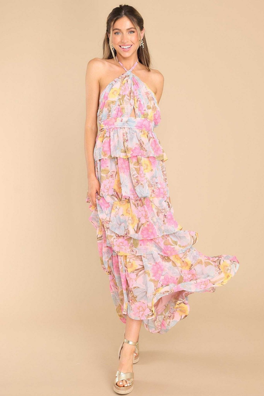 Clothing Red Dress Maxi Dresses | Lost In My Eyes Floral Maxi Dress Pink