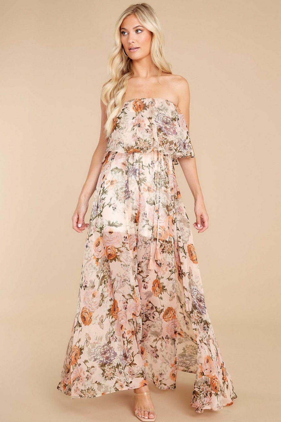 Clothing Red Dress Maxi Dresses | Timeless Love Floral Print Maxi Dress Peach