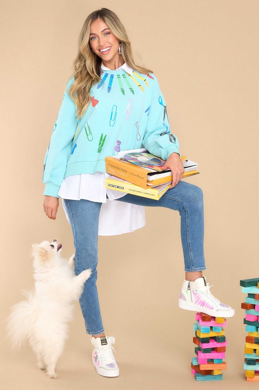 Clothing Queen of Sparkles Sweaters | School Supplies Sweatshirt Mint