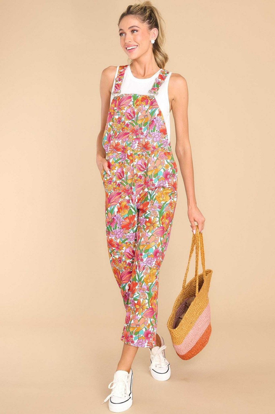 Clothing Red Dress Overalls | Adorable Any Day Floral Overalls Pink