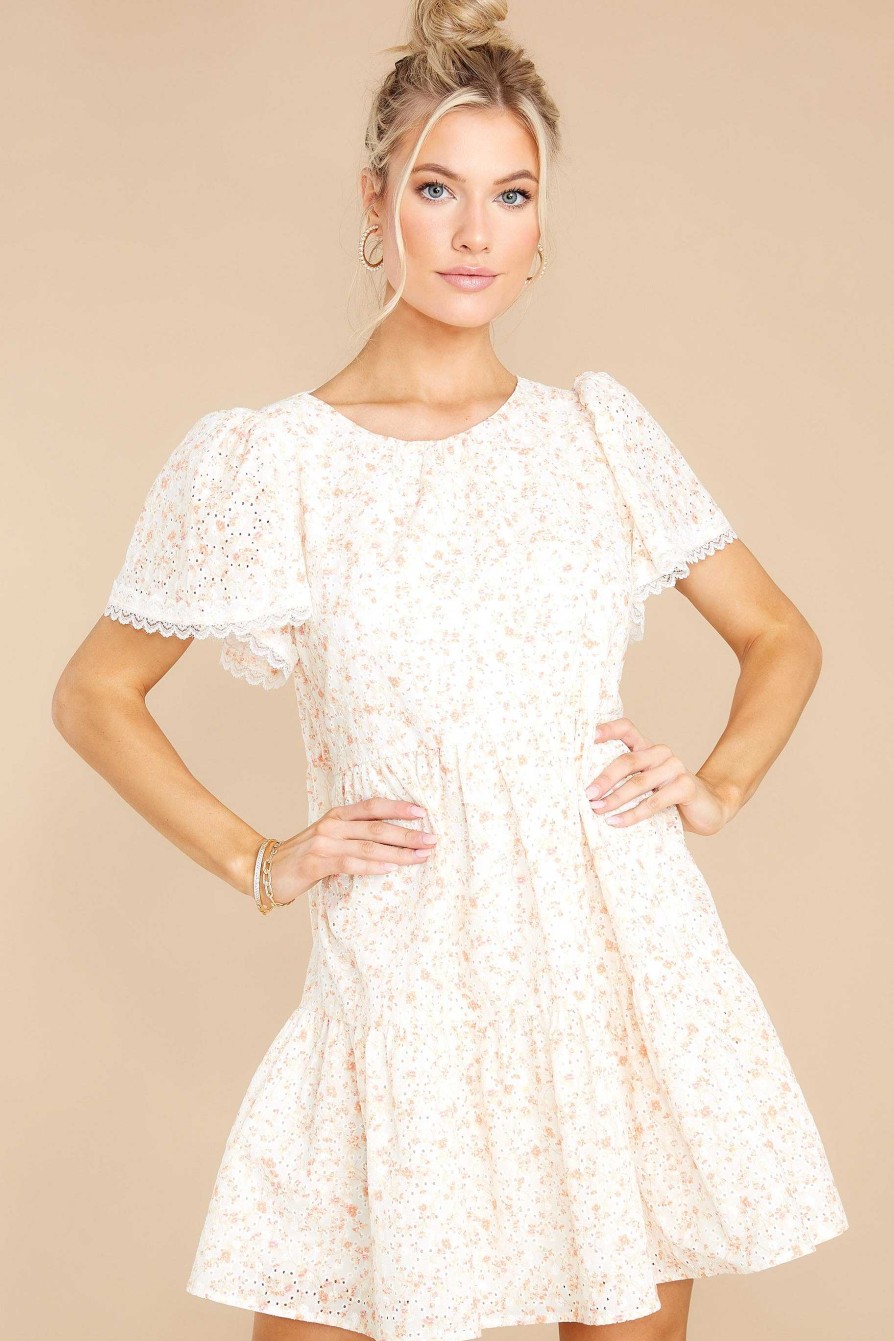 Clothing Aura Mini Dresses | My Favorite Time And Orange Floral Print Dress Ivory
