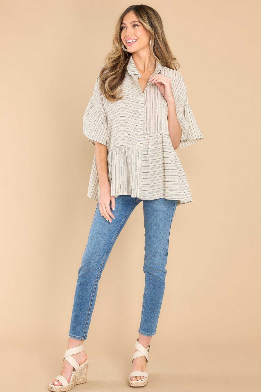 Clothing Red Dress Casual Tops | Forever Onward Stripe Top Ivory