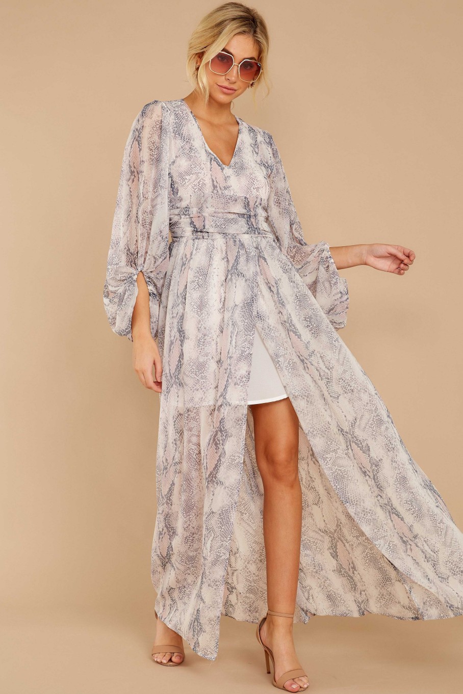 Clothing Olivaceous Maxi Dresses | Coming Through Blush Multi Snake Print Maxi Dress Grey