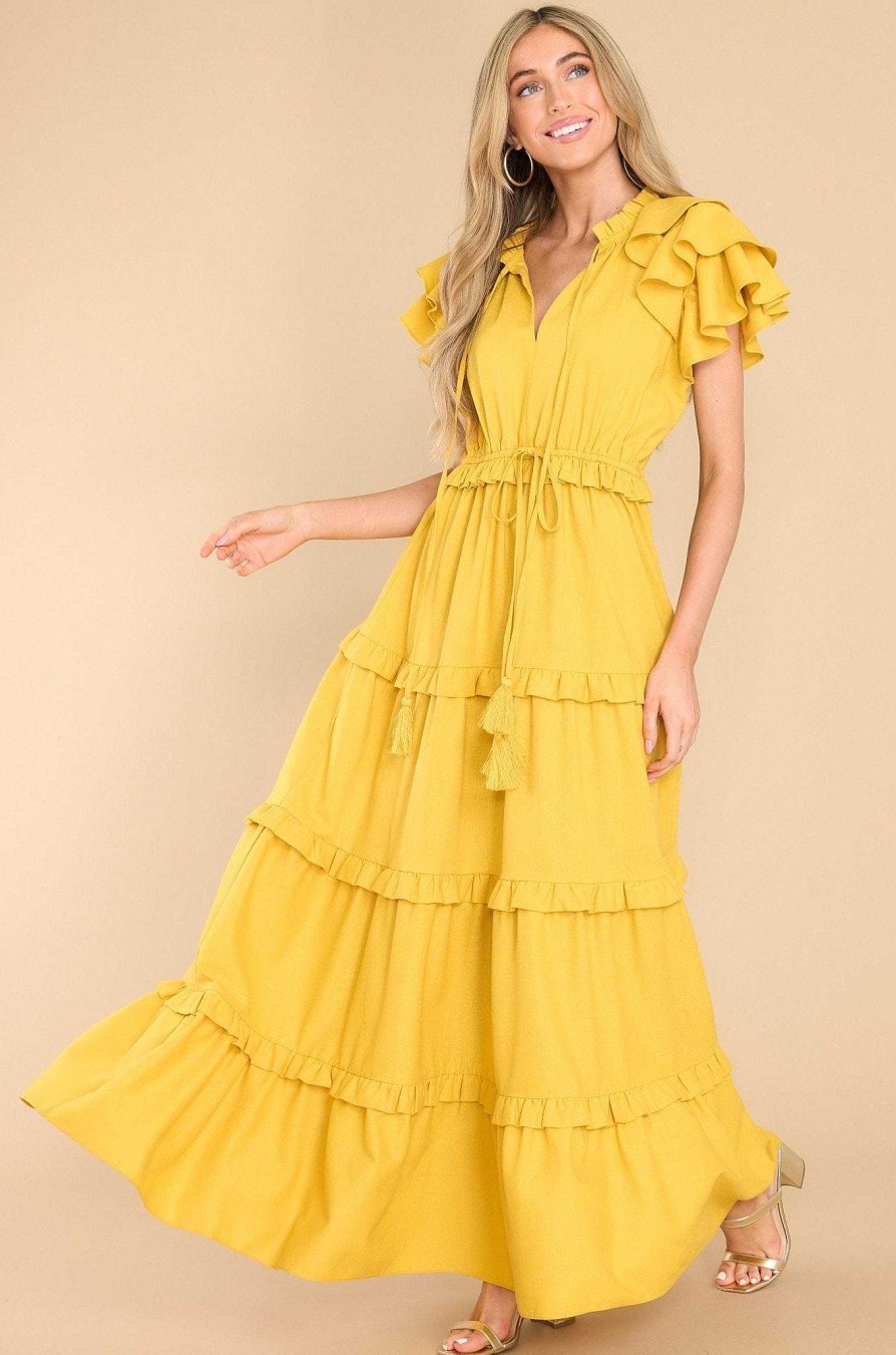 Clothing Aura Maxi Dresses | Ruffle Some Feathers Sunset Maxi Dress Yellow