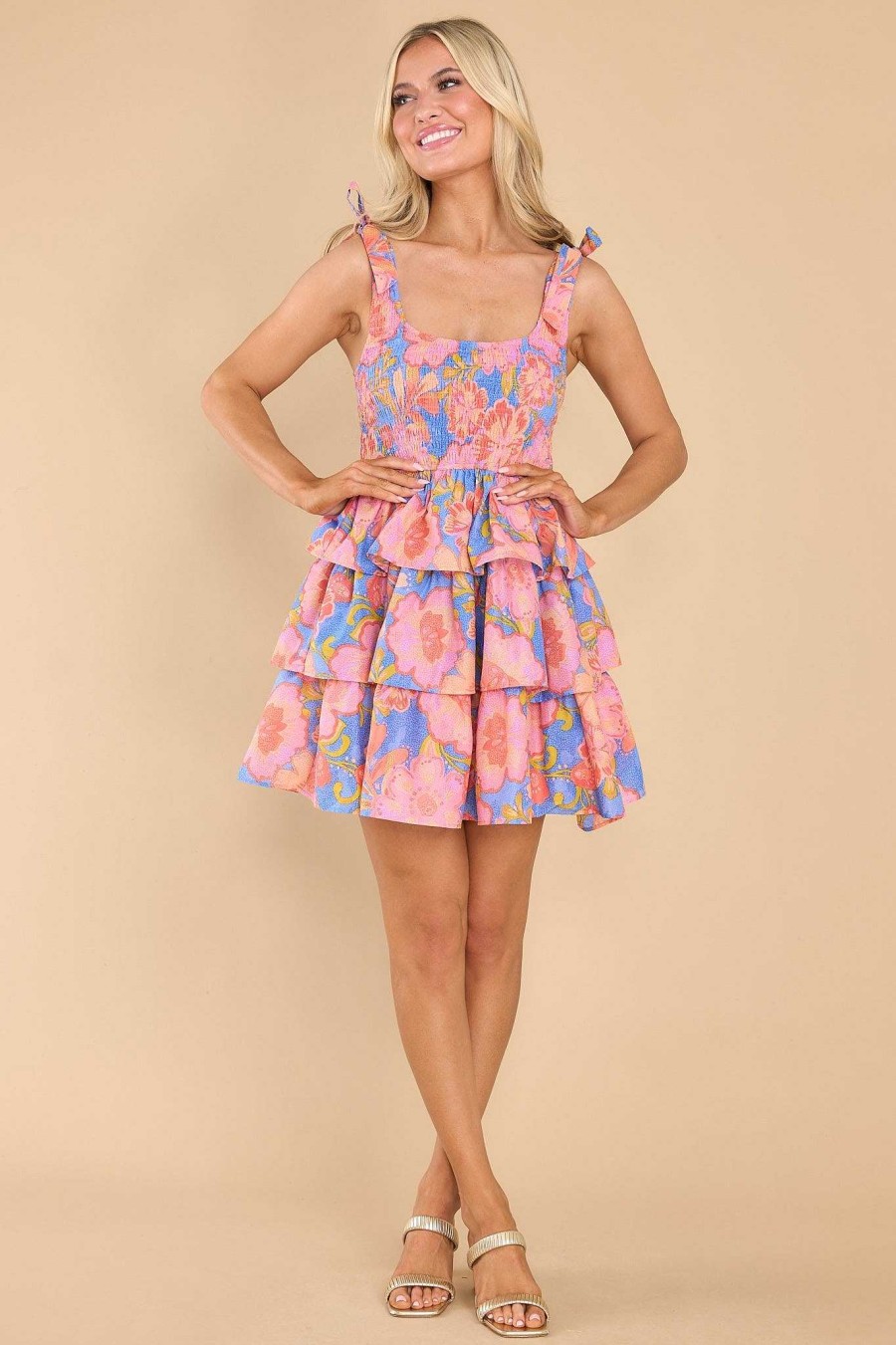 Clothing Red Dress Mini Dresses | Sweetest Essence Floral Print Dress Indigo