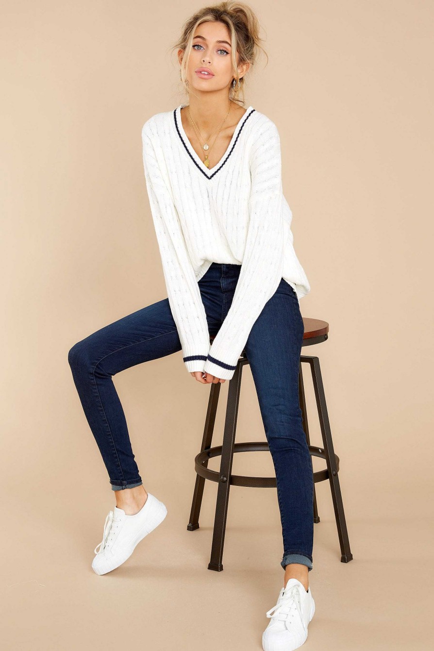 Clothing Red Dress Sweaters | Follow My Lead Sweater White