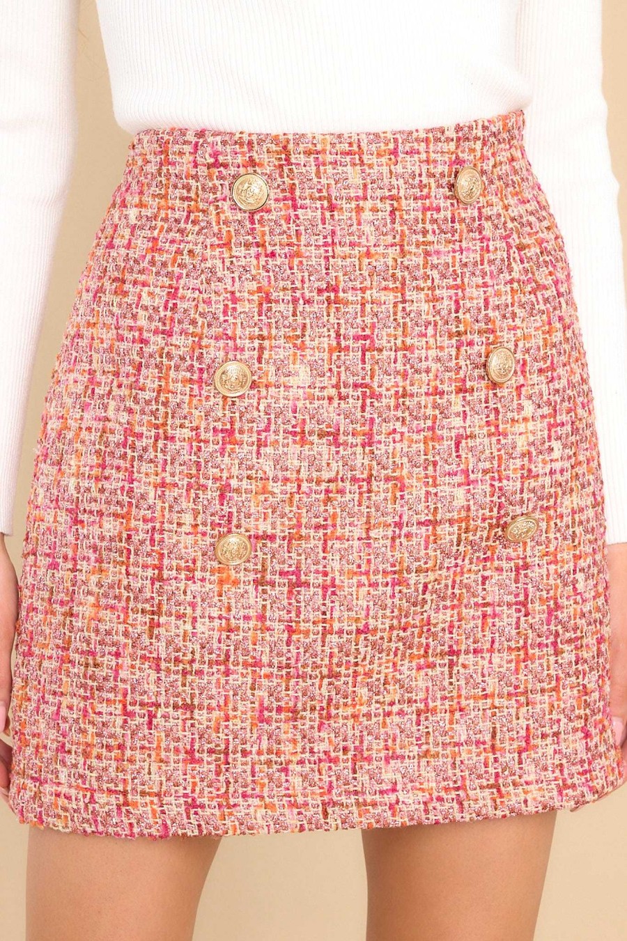Clothing Red Dress Two Piece Sets | Just Us Tweed Skirt Magenta