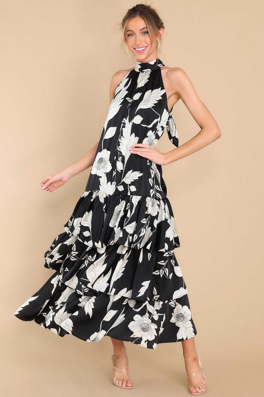 Clothing Red Dress Floral Dresses | Too Hot To Handle Midi Dress Black