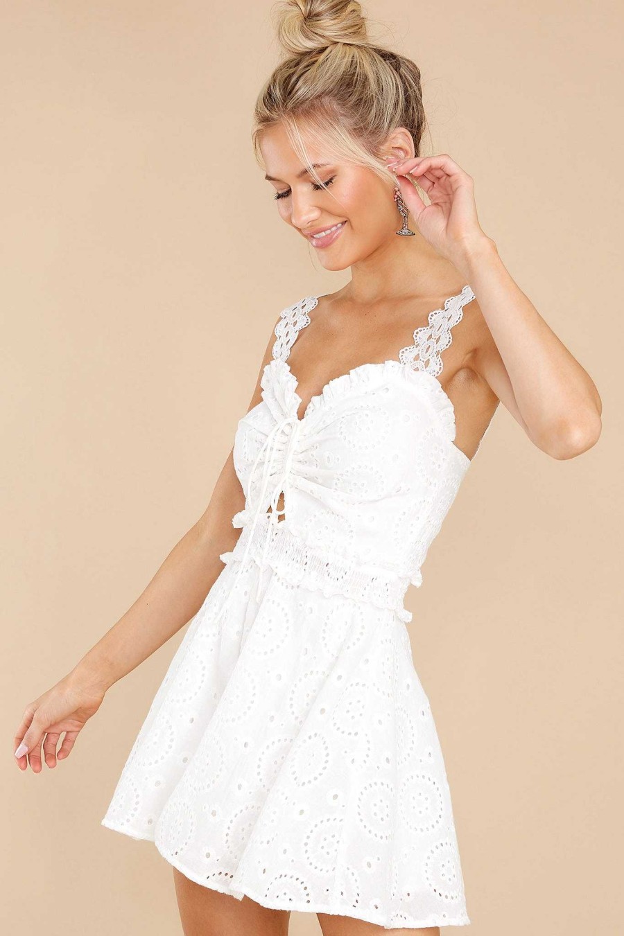 Clothing Red Dress Rompers | The Ways Of Love Eyelet Romper White