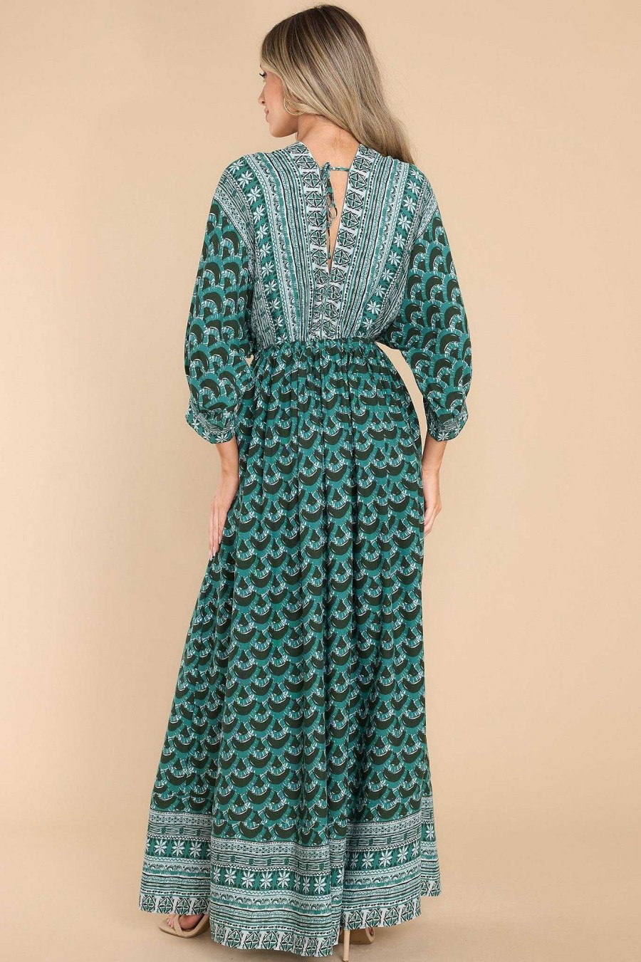 Clothing Red Dress Long Sleeve Dresses | New Perspective Multi Print Maxi Dress Emerald