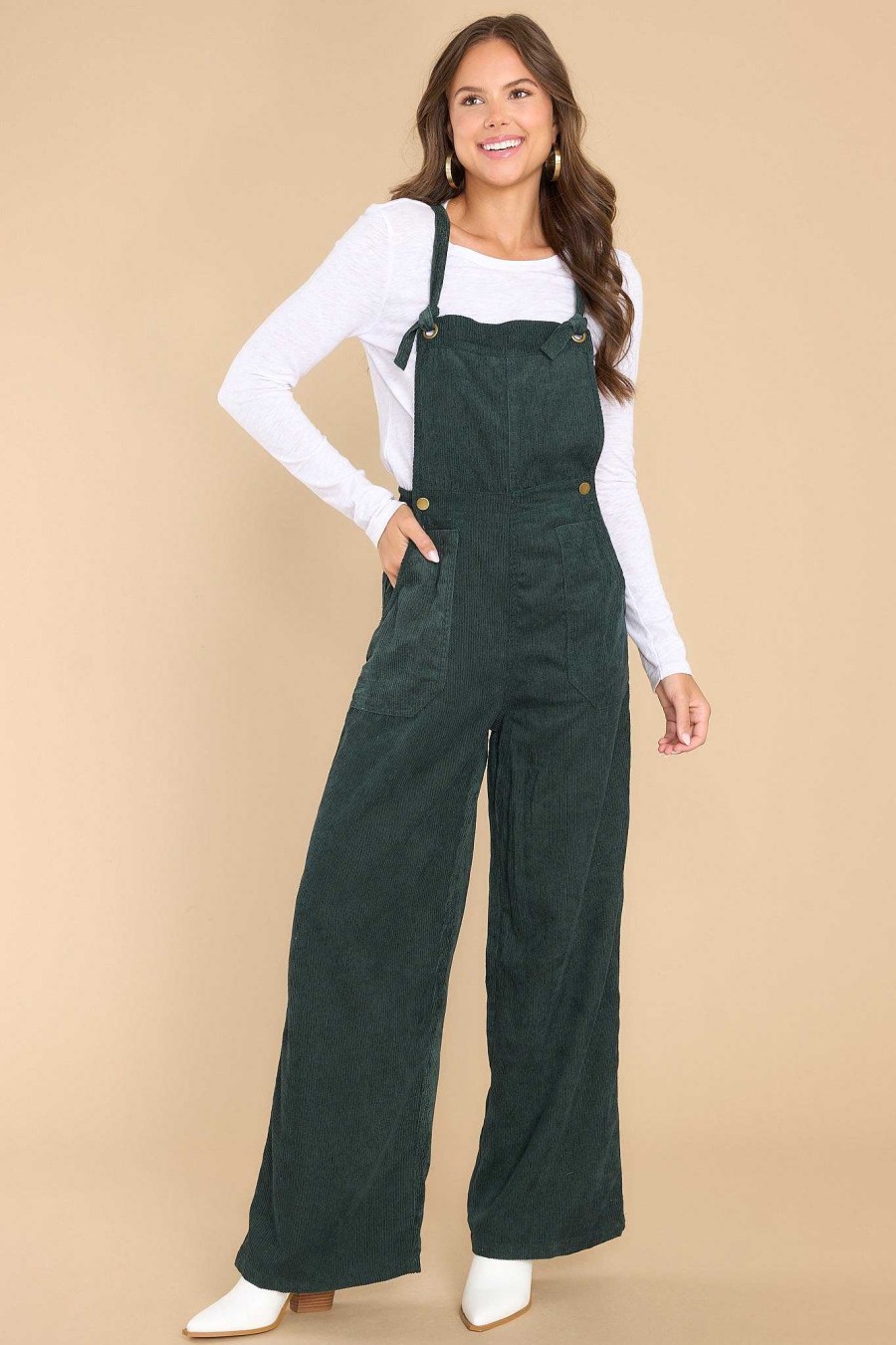 Clothing Red Dress Overalls | Stay Kind Hunter Corduroy Overalls Green
