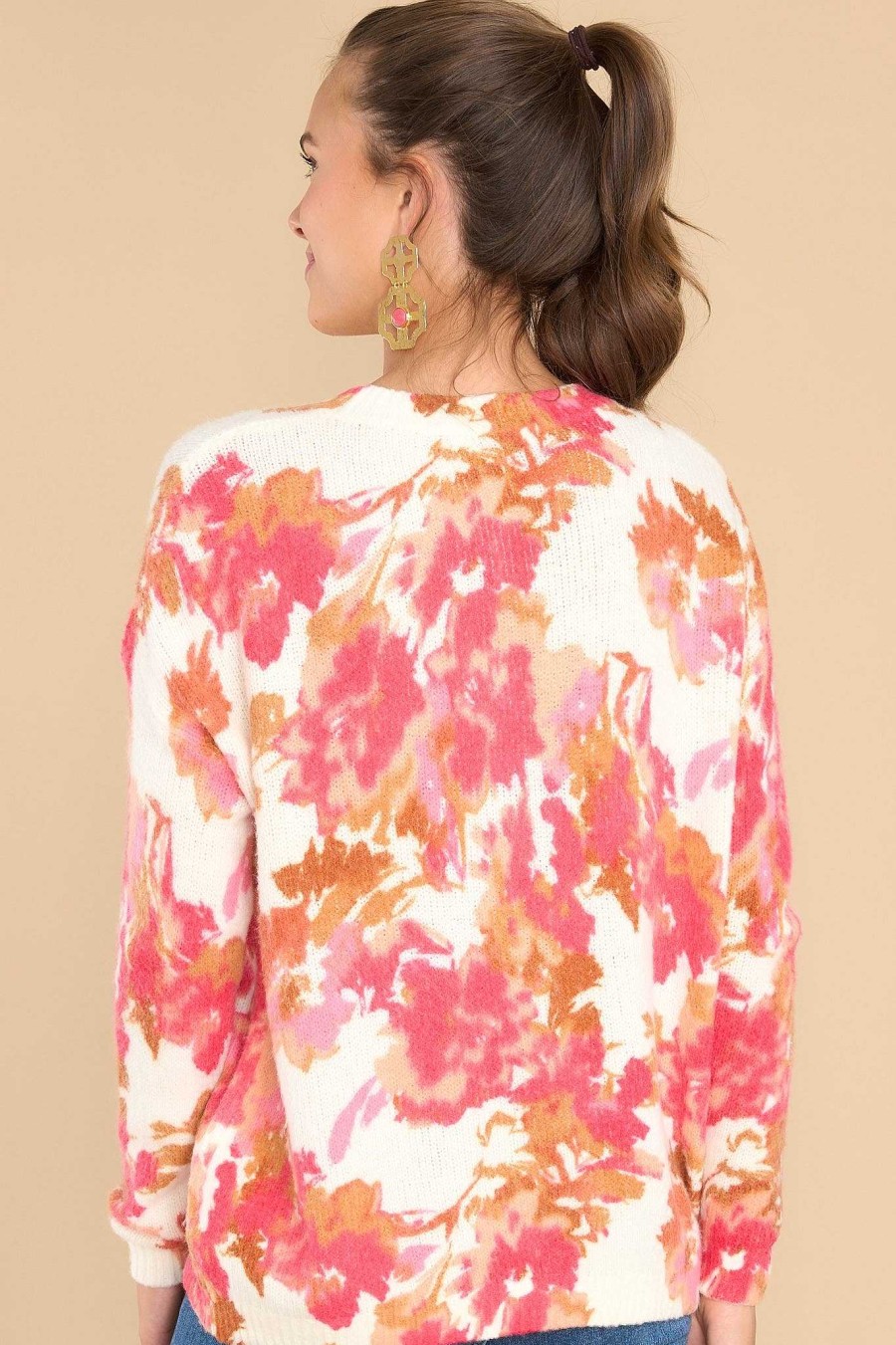 Clothing Red Dress Casual Tops | Bright Blooms Floral Sweater Ivory