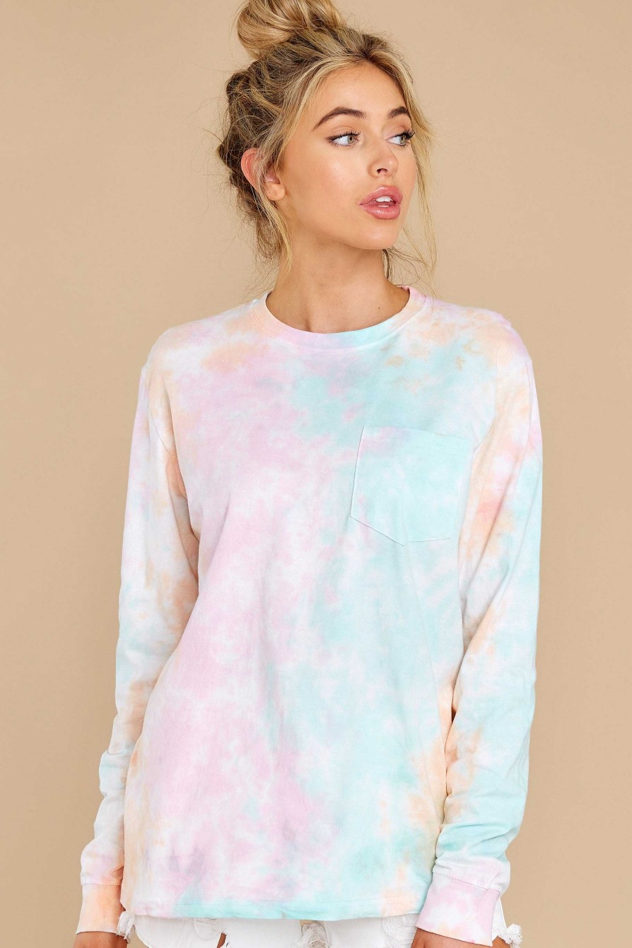 Clothing Red Dress Loungewear Tops | Summer In Sav Apricot Multi Tie Dye Tee Summerinsav Apricotmulti