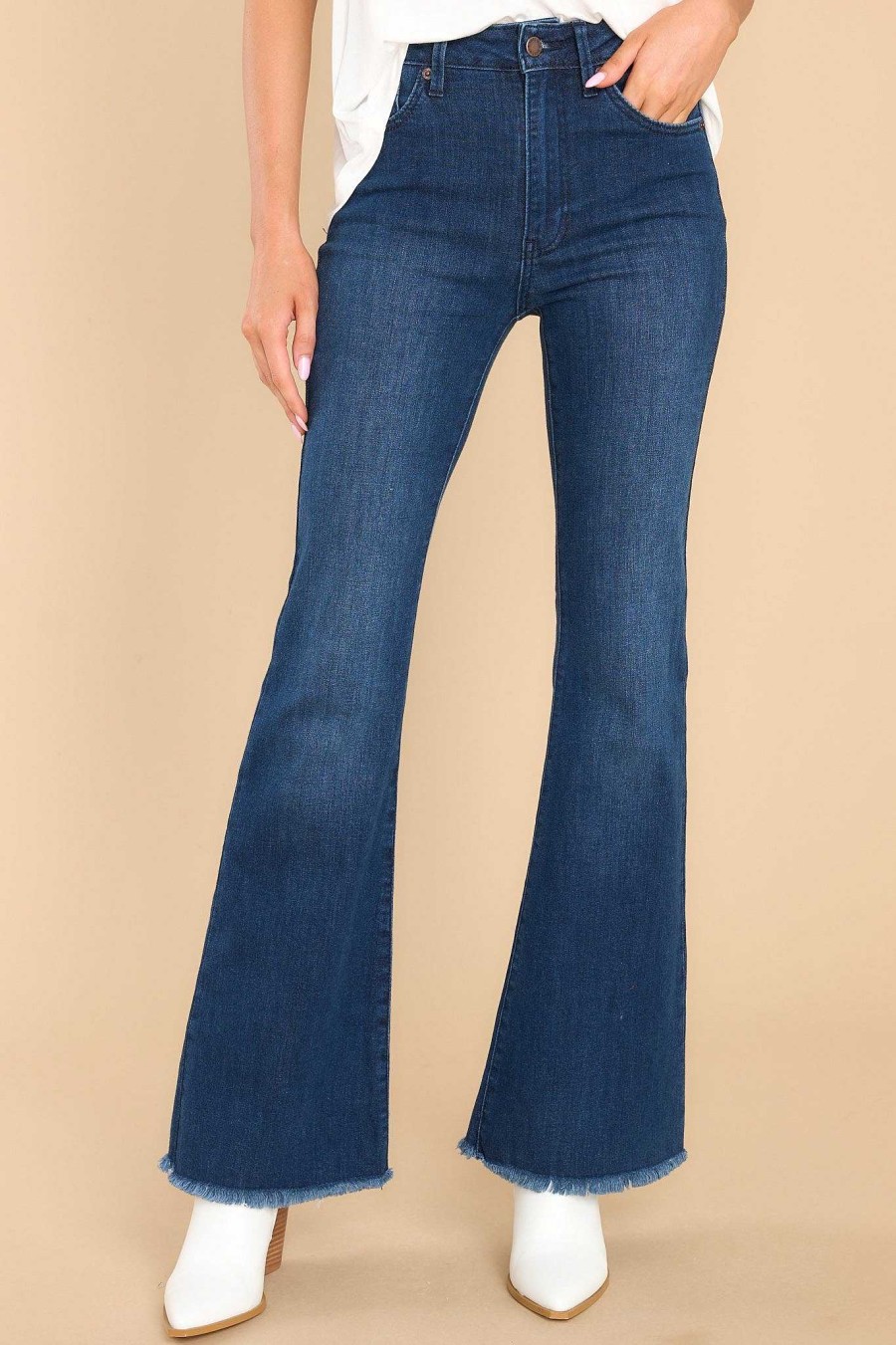 Clothing Just USA Distressed Denim | Jump Out Stretch Flare Jeans Dark Denim