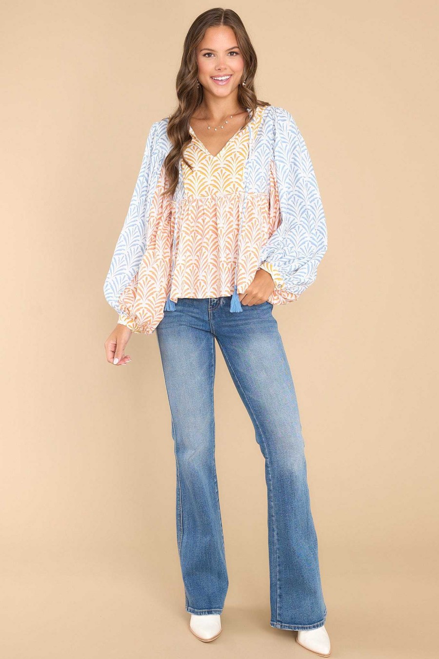Clothing Aura Blouses & Shirts | Just Stopping By Multi Print Top Spiced Coral