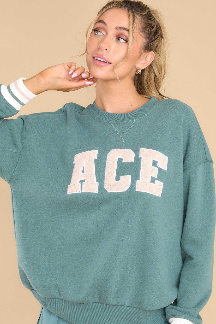 Clothing Z Supply Casual Tops | Baseline Ace Calypso Sweatshirt Green
