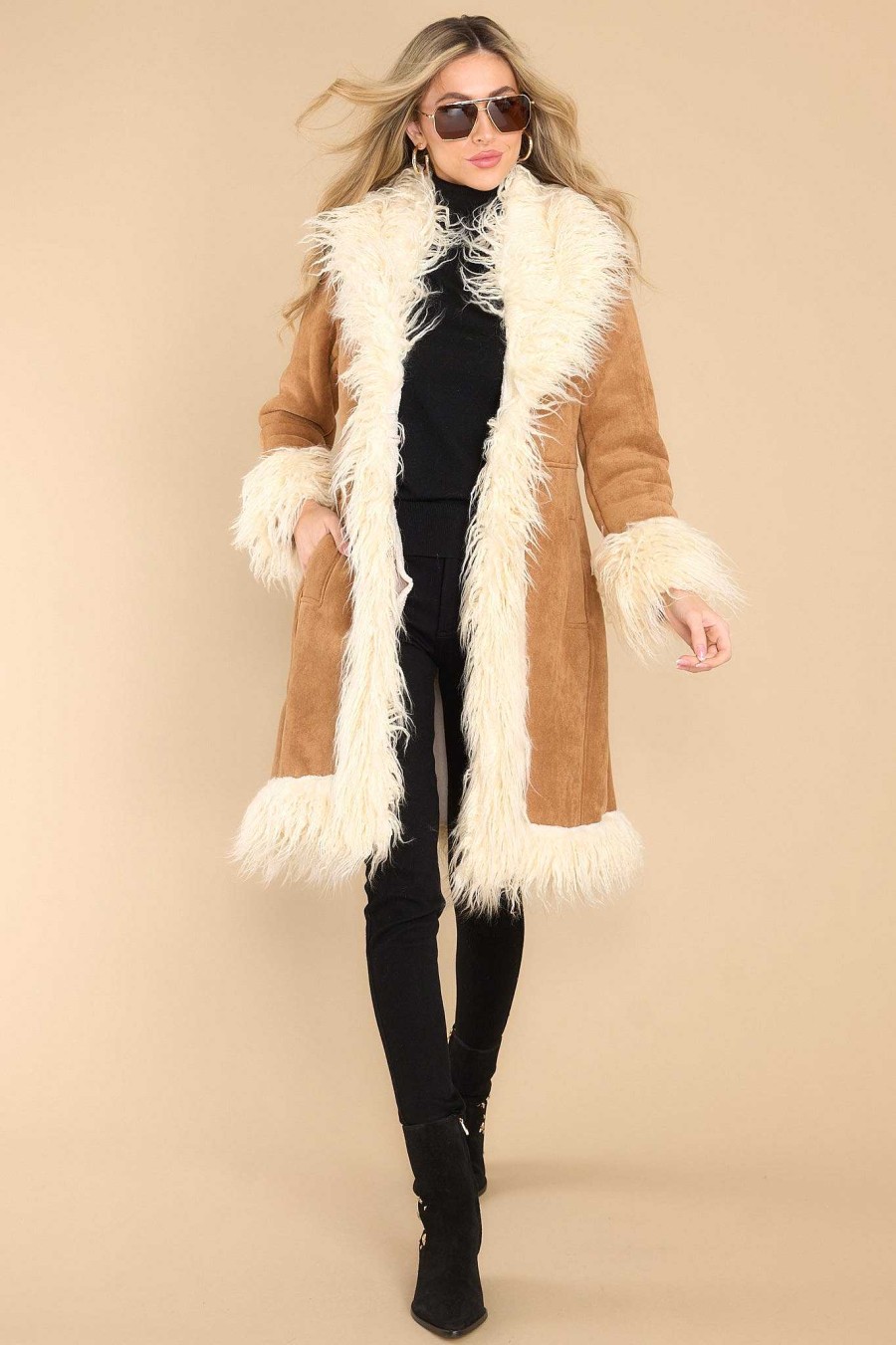 Clothing Blank NYC Coats | Fame Story Faux Fur Afghan Coat Tan